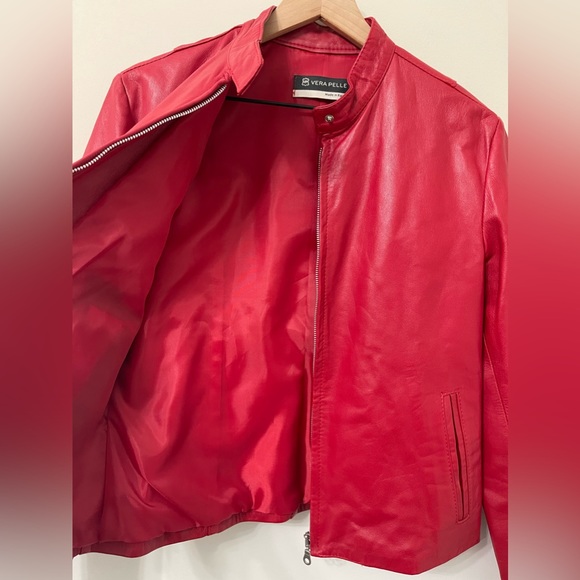 Vera Pelle Italian Red Leather Moto Style Jacket Size 46 (Small) - Picture 7 of 9